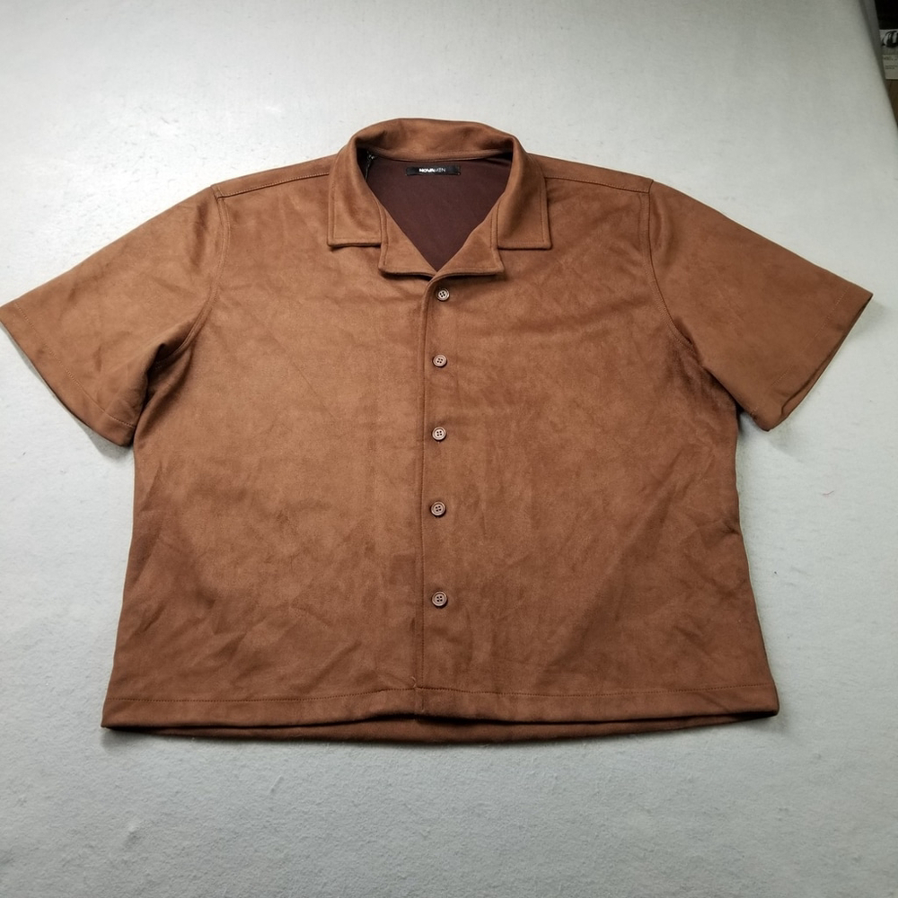 Nova Men Button Up Size XL Brown Chocolate Roma Faux Suede